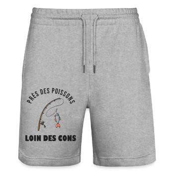 humour Pêche près des poissons loin des cons - Short de jogging bio TRAINER Stanley/Stella unisexe - gris chiné - Devant - Nik (191cm) & Marisol (170cm)