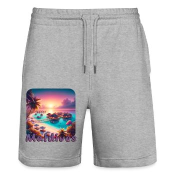 Maldives Vacation Beach Sunset Palm Trees - Stanley/Stella Trainer Unisex Organic Jogging Shorts - heather grey - Front - Nik (191cm) & Marisol (170cm)
