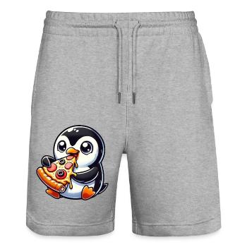Drôle de pingouin pizza olives fromage restauration rapide - Short de jogging bio TRAINER Stanley/Stella unisexe - gris chiné - Devant - Nik (191cm) & Marisol (170cm)