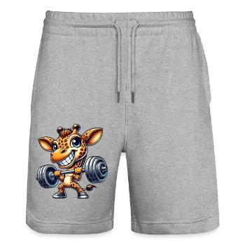 Girafe avec haltère dessin animé haltérophilie fitness - Short de jogging bio TRAINER Stanley/Stella unisexe - gris chiné - Devant - Nik (191cm) & Marisol (170cm)