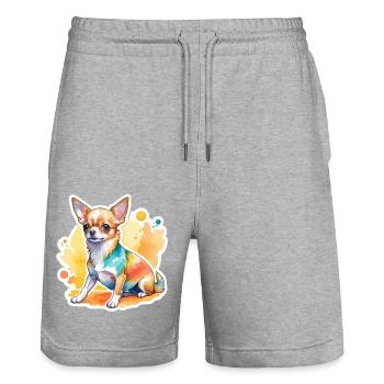 Chihuahua Watercolors - Stanley/Stella Trainer Unisex Organic Jogging Shorts - heather grey - Front - Nik (191cm) & Marisol (170cm)