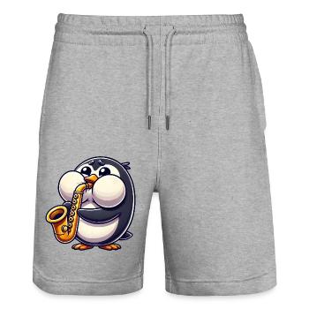 Pingouin Saxophone Musique classique Joues épaisses - Short de jogging bio TRAINER Stanley/Stella unisexe - gris chiné - Devant - Nik (191cm) & Marisol (170cm)