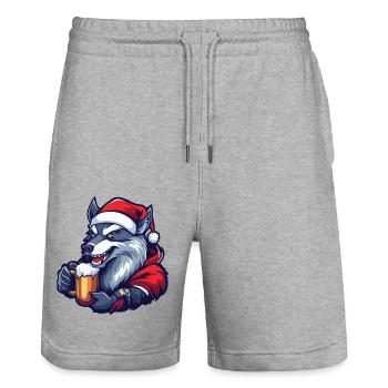 Wolf Christmas Beer - Stanley/Stella Trainer Unisex Organic Jogging Shorts - heather grey - Front - Nik (191cm) & Marisol (170cm)