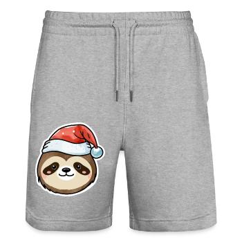 Dessin de Noël paresseux - Short de jogging bio TRAINER Stanley/Stella unisexe - gris chiné - Devant - Nik (191cm) & Marisol (170cm)