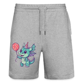 Drache Geburtstag Comic Niedlich - Stanley/Stella Unisex Bio Joggingshorts Trainer  - Grau meliert - Vorne - Nik (191cm) & Marisol (170cm)