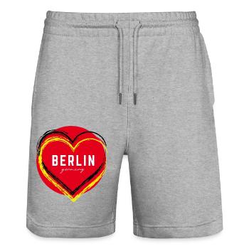 Berlin Deutschland Fan Flagge Design T Shirt - Stanley/Stella Unisex Bio Joggingshorts Trainer  - Grau meliert - Vorne - Nik (191cm) & Marisol (170cm)