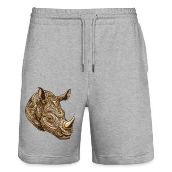 Rhinoceros Portrait - Stanley/Stella Trainer Unisex Organic Jogging Shorts - heather grey - Front - Nik (191cm) & Marisol (170cm)