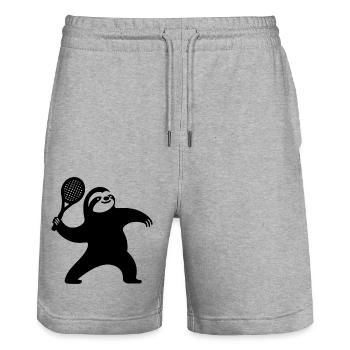 Sloth Silhouette Tennis Serve Minimaliste - Short de jogging bio TRAINER Stanley/Stella unisexe - gris chiné - Devant - Nik (191cm) & Marisol (170cm)