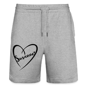 Susanne Name Vorname im Herzrahmen - Stanley/Stella Unisex Bio Joggingshorts Trainer  - Grau meliert - Vorne - Nik (191cm) & Marisol (170cm)
