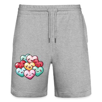 Hearts Group Cute Team Love Comic - Stanley/Stella Trainer Unisex Organic Jogging Shorts - heather grey - Front - Nik (191cm) & Marisol (170cm)