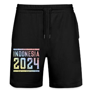 Indonesia 2024 Bunt - Stanley/Stella Unisex Bio Joggingshorts Trainer  - Schwarz - Vorne - Nik (191cm) & Marisol (170cm)