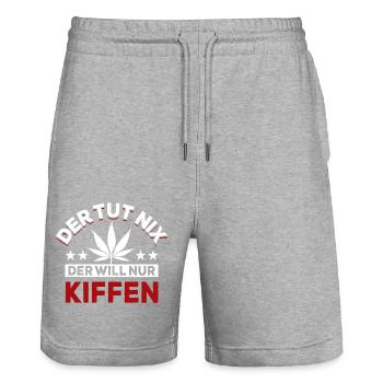Der tut nix der will nur Kiffen - Spruch - Stanley/Stella Unisex Bio Joggingshorts Trainer  - Grau meliert - Vorne - Nik (191cm) & Marisol (170cm)