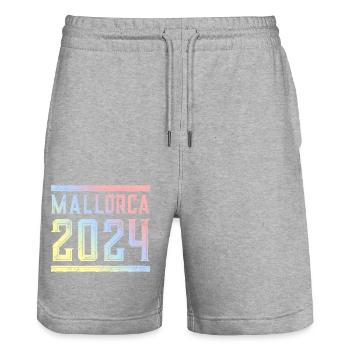 Mallorca 2024 Bunt - Stanley/Stella Unisex Bio Joggingshorts Trainer  - Grau meliert - Vorne - Nik (191cm) & Marisol (170cm)