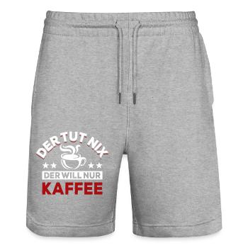 Der tut nix der will nur Kaffee - Spruch - Stanley/Stella Unisex Bio Joggingshorts Trainer  - Grau meliert - Vorne - Nik (191cm) & Marisol (170cm)