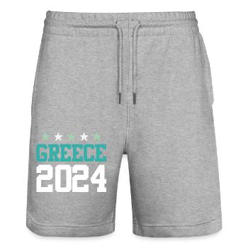Circuits Grèce 2024 - Short de jogging bio TRAINER Stanley/Stella unisexe - gris chiné - Devant - Nik (191cm) & Marisol (170cm)