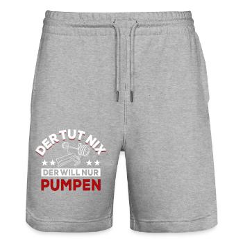 Der tut nix der will nur pumpen - Spruch - Stanley/Stella Unisex Bio Joggingshorts Trainer  - Grau meliert - Vorne - Nik (191cm) & Marisol (170cm)