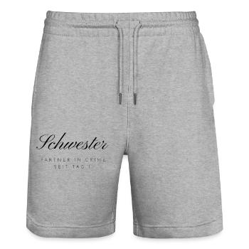 Sister - Stanley/Stella Trainer Unisex Organic Jogging Shorts - heather grey - Front - Nik (191cm) & Marisol (170cm)