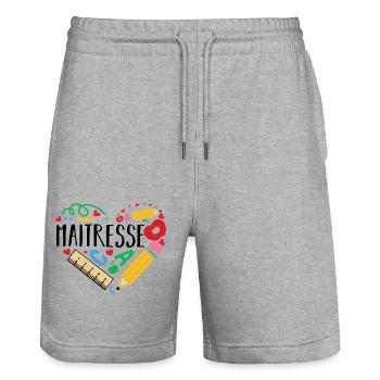 Maitresse idée de cadeau pour maîtresse d' école - Short de jogging bio TRAINER Stanley/Stella unisexe - gris chiné - Devant - Nik (191cm) & Marisol (170cm)