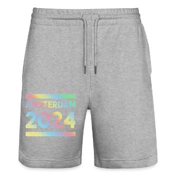 L’équipe colorée des fêtes d’Amsterdam 2024 - Short de jogging bio TRAINER Stanley/Stella unisexe - gris chiné - Devant - Nik (191cm) & Marisol (170cm)