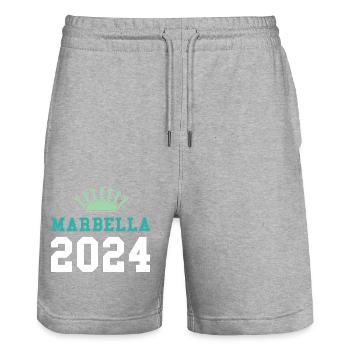 Marbella 2024 Crown - Stanley/Stella Trainer Unisex Organic Jogging Shorts - heather grey - Front - Nik (191cm) & Marisol (170cm)