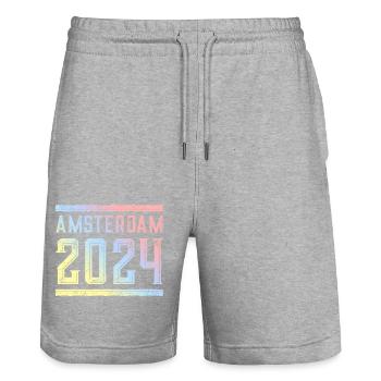 Amsterdam 2024 Colorful - Stanley/Stella Trainer Unisex Organic Jogging Shorts - heather grey - Front - Nik (191cm) & Marisol (170cm)