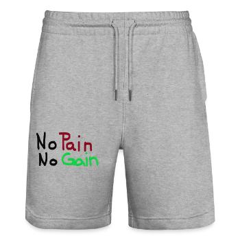 No Pain No Gain - Stanley/Stella Trainer Unisex Organic Jogging Shorts - heather grey - Front - Nik (191cm) & Marisol (170cm)