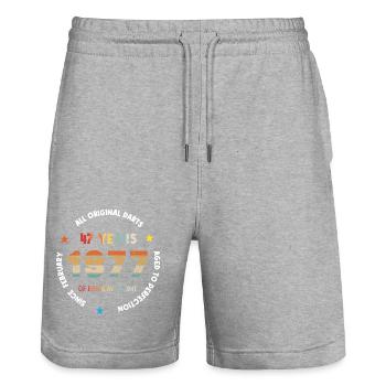 47 Years Old Made In 1977 Vintage February 1977 - Stanley/Stella Trainer Unisex Organic Jogging Shorts - heather grey - Front - Nik (191cm) & Marisol (170cm)