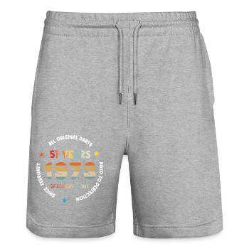 51 Years Old Made In 1973 Vintage February 1973 - Stanley/Stella Trainer Unisex Organic Jogging Shorts - heather grey - Front - Nik (191cm) & Marisol (170cm)