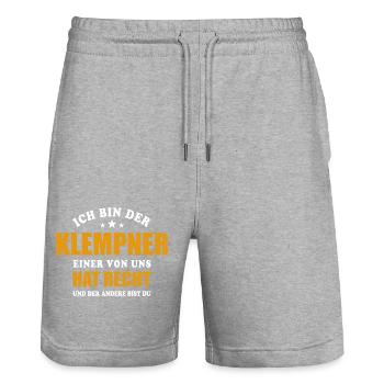 Ich bin der Klempner - einer von uns hat Recht - Stanley/Stella Unisex Bio Joggingshorts Trainer  - Grau meliert - Vorne - Nik (191cm) & Marisol (170cm)