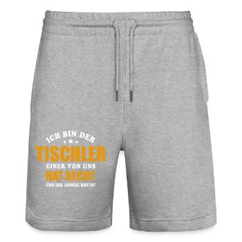 Ich bin der Tischler - einer von uns hat Recht - Stanley/Stella Unisex Bio Joggingshorts Trainer  - Grau meliert - Vorne - Nik (191cm) & Marisol (170cm)