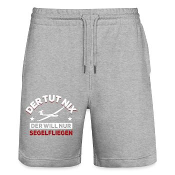 Der tut nix der will nur segelfliegen - Spruch - Stanley/Stella Unisex Bio Joggingshorts Trainer  - Grau meliert - Vorne - Nik (191cm) & Marisol (170cm)