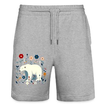 Floraler Eisbär - Stanley/Stella Unisex Bio Joggingshorts Trainer  - Grau meliert - Vorne - Nik (191cm) & Marisol (170cm)