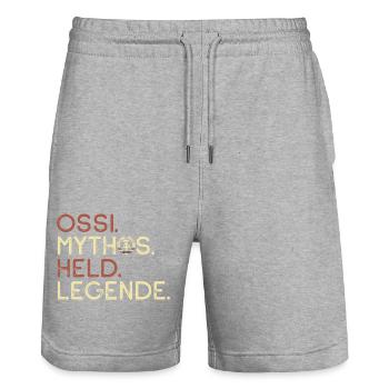 Ossi Mythos Held Legende, DDR, Ostalgie Geschenk - Stanley/Stella Unisex Bio Joggingshorts Trainer  - Grau meliert - Vorne - Nik (191cm) & Marisol (170cm)
