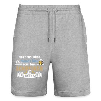 Morgens müde abends blau - Schreiner - Stanley/Stella Unisex Bio Joggingshorts Trainer  - Grau meliert - Vorne - Nik (191cm) & Marisol (170cm)