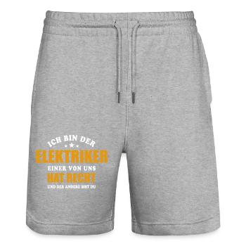 Ich bin der Elektriker - einer von uns hat Recht - Stanley/Stella Unisex Bio Joggingshorts Trainer  - Grau meliert - Vorne - Nik (191cm) & Marisol (170cm)
