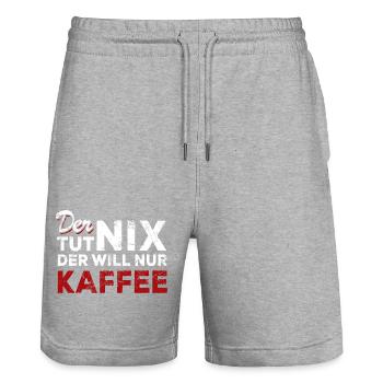 Der tut nix der will nur Kaffee - Spruch - Stanley/Stella Unisex Bio Joggingshorts Trainer  - Grau meliert - Vorne - Nik (191cm) & Marisol (170cm)