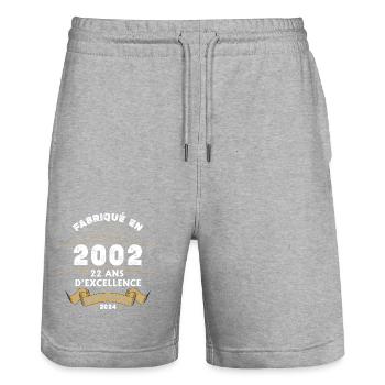 Made in 2002 22 years of original excellence - Stanley/Stella Trainer Unisex Organic Jogging Shorts - heather grey - Front - Nik (191cm) & Marisol (170cm)