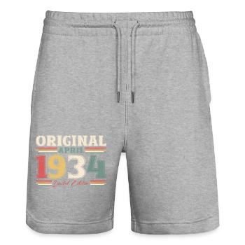 90e anniversaire mari Original avril Vintage 1934 - Short de jogging bio TRAINER Stanley/Stella unisexe - gris chiné - Devant - Nik (191cm) & Marisol (170cm)