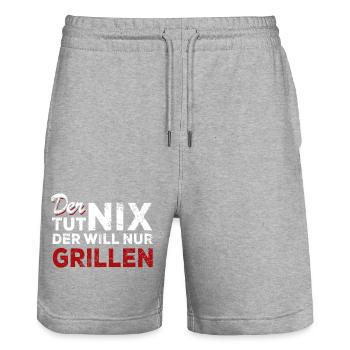 Der tut nix der will nur grillen - Spruch - Stanley/Stella Unisex Bio Joggingshorts Trainer  - Grau meliert - Vorne - Nik (191cm) & Marisol (170cm)