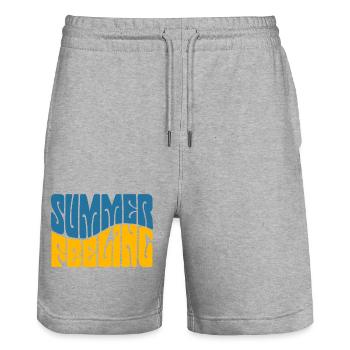 Sentiment d’été - Soleil - Vacances - Bonne humeur - Short de jogging bio TRAINER Stanley/Stella unisexe - gris chiné - Devant - Nik (191cm) & Marisol (170cm)