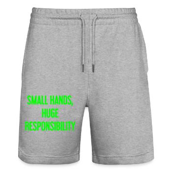 Kleine Hände, riesige Verantwortung Eltern-Spruch - Stanley/Stella Unisex Bio Joggingshorts Trainer  - Grau meliert - Vorne - Nik (191cm) & Marisol (170cm)