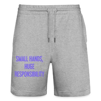 Kleine Hände, riesige Verantwortung Eltern-Spruch - Stanley/Stella Unisex Bio Joggingshorts Trainer  - Grau meliert - Vorne - Nik (191cm) & Marisol (170cm)