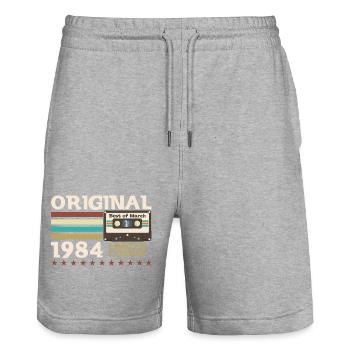 40e anniversaire mari mars 1984 Mixtape Cassette - Short de jogging bio TRAINER Stanley/Stella unisexe - gris chiné - Devant - Nik (191cm) & Marisol (170cm)