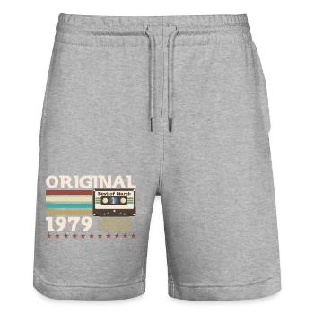 45e anniversaire mari mars 1979 Mixtape Cassette - Short de jogging bio TRAINER Stanley/Stella unisexe - gris chiné - Devant - Nik (191cm) & Marisol (170cm)