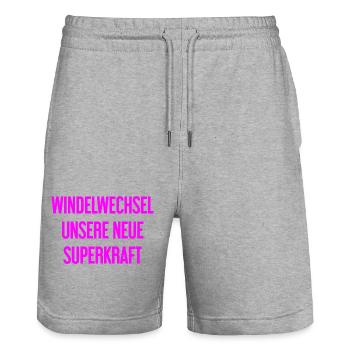Diaper change – our new superpower - Stanley/Stella Trainer Unisex Organic Jogging Shorts - heather grey - Front - Nik (191cm) & Marisol (170cm)