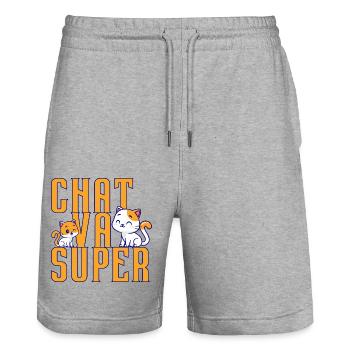 Chat Goes Super - Stanley/Stella Trainer Unisex Organic Jogging Shorts - heather grey - Front - Nik (191cm) & Marisol (170cm)