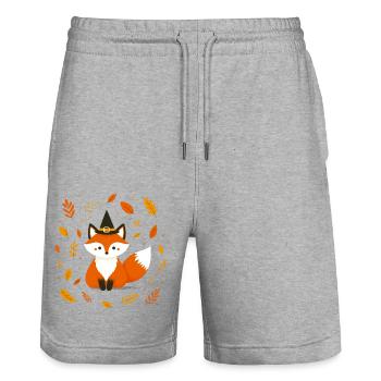 Halloween Fuchs - Stanley/Stella Unisex Bio Joggingshorts Trainer  - Grau meliert - Vorne - Nik (191cm) & Marisol (170cm)