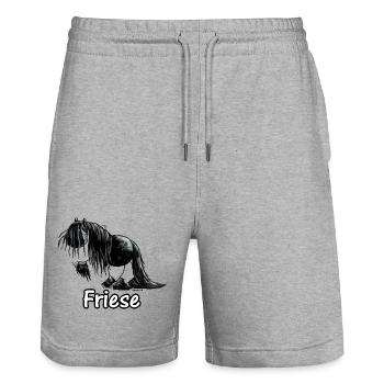 Lustiges Friesenpferd - Friese - Pferd - Stanley/Stella Unisex Bio Joggingshorts Trainer  - Grau meliert - Vorne - Nik (191cm) & Marisol (170cm)