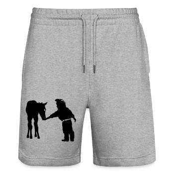 Cowboy - Stanley/Stella Trainer Unisex Organic Jogging Shorts - heather grey - Front - Nik (191cm) & Marisol (170cm)