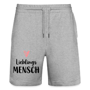 Cadeau préféré du coeur humain anniversaire de la fête des pères - Short de jogging bio TRAINER Stanley/Stella unisexe - gris chiné - Devant - Nik (191cm) & Marisol (170cm)